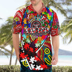 Autism Awareness Australia Essendon Bombers Hawaiian Shirt Aboriginal Indigenous Art