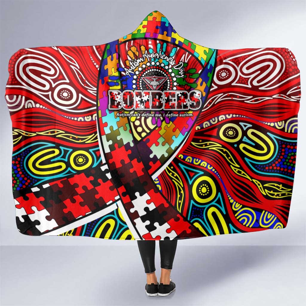 Autism Awareness Australia Essendon Bombers Hooded Blanket Aboriginal Indigenous Art