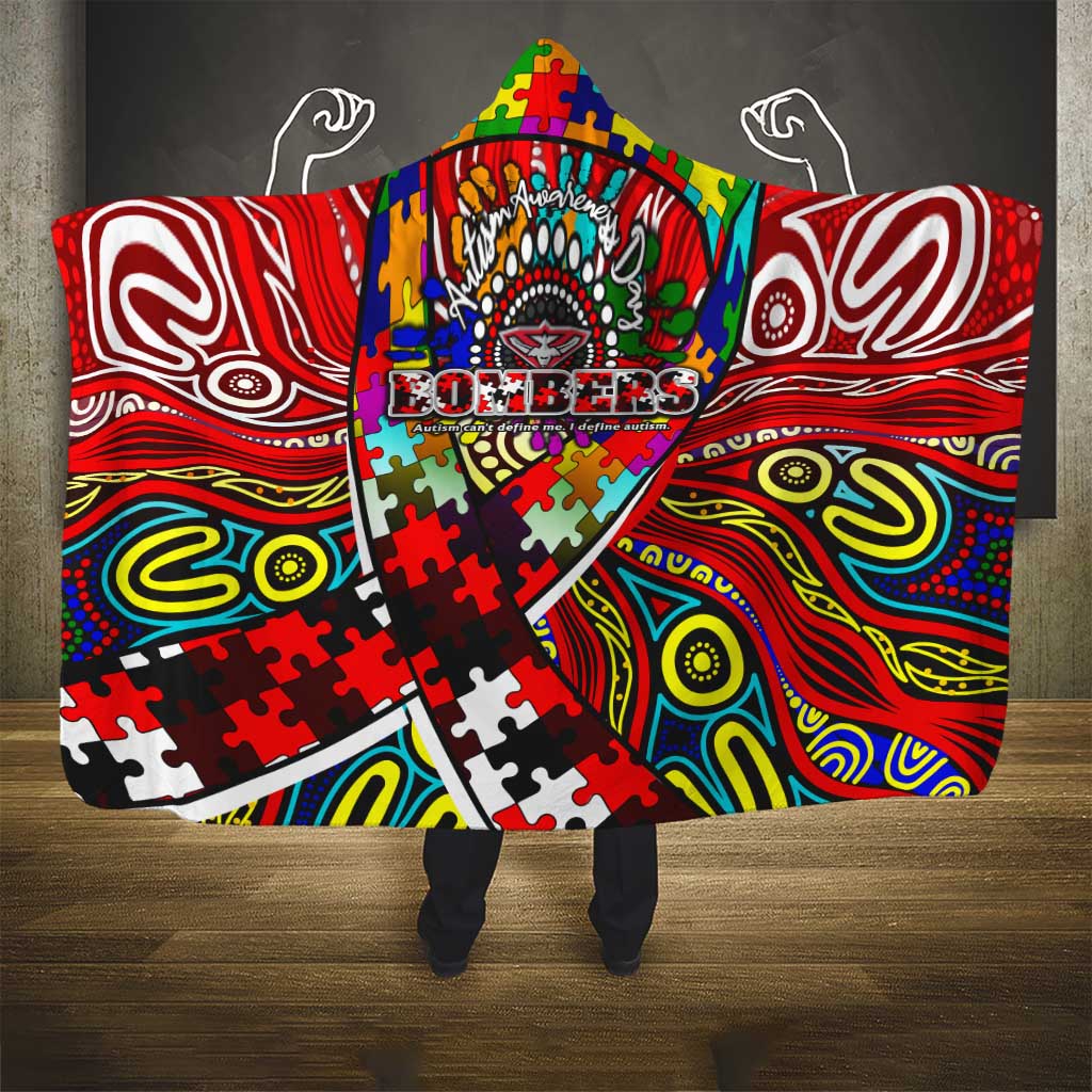Autism Awareness Australia Essendon Bombers Hooded Blanket Aboriginal Indigenous Art