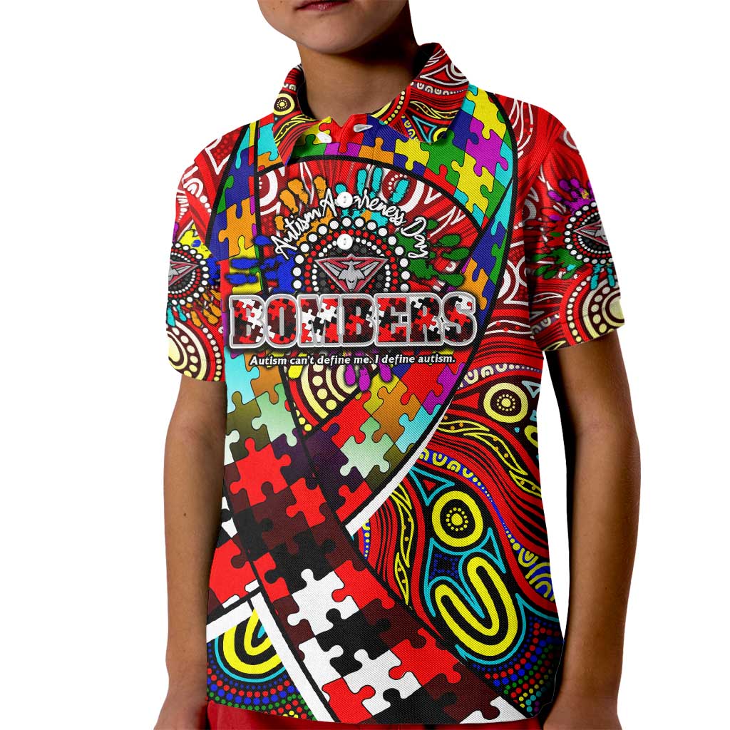 Autism Awareness Australia Essendon Bombers Kid Polo Shirt Aboriginal Indigenous Art
