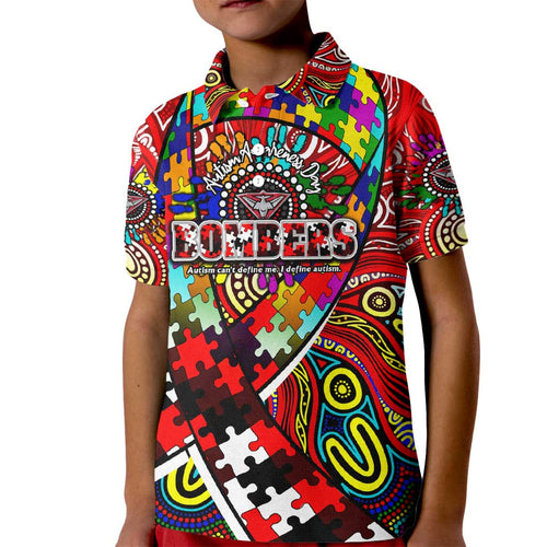 Autism Awareness Australia Essendon Bombers Kid Polo Shirt Aboriginal Indigenous Art