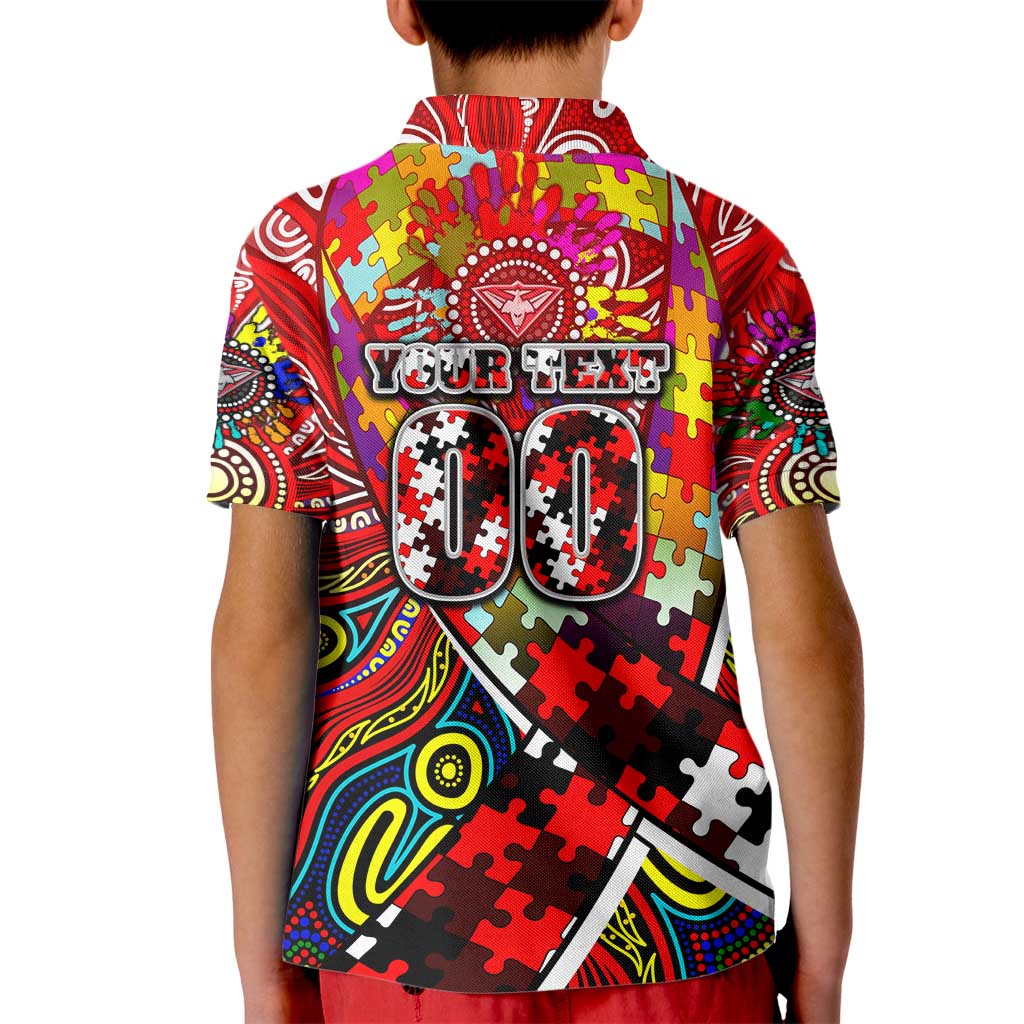 Autism Awareness Australia Essendon Bombers Kid Polo Shirt Aboriginal Indigenous Art