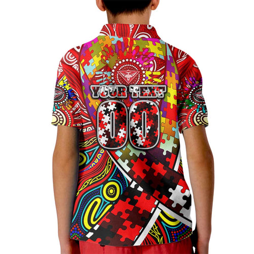 Autism Awareness Australia Essendon Bombers Kid Polo Shirt Aboriginal Indigenous Art