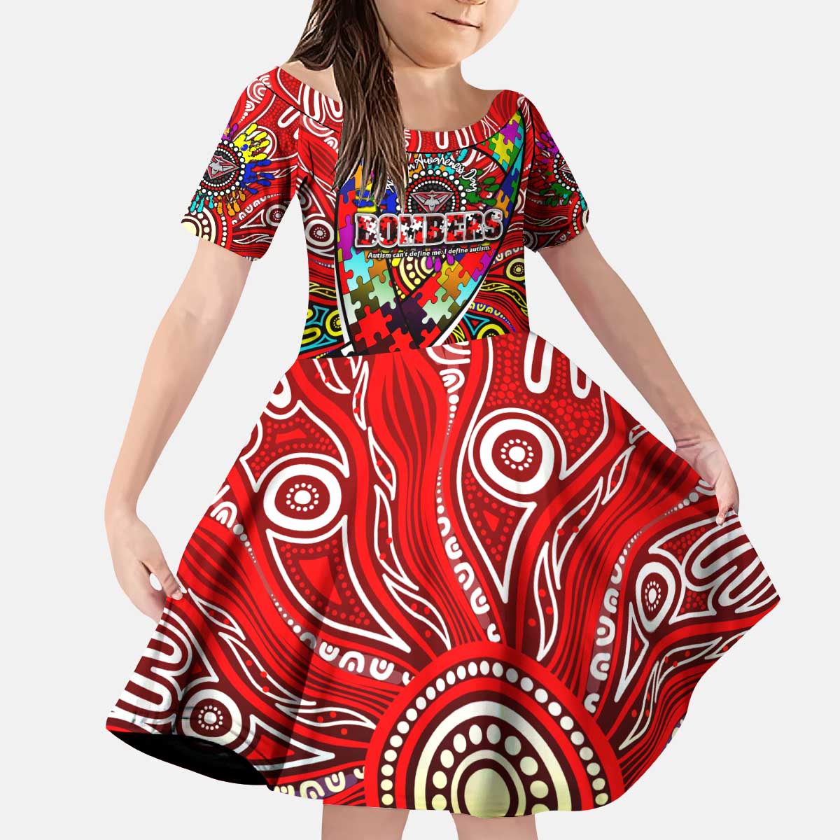 Autism Awareness Australia Essendon Bombers Kid Short Sleeve Dress Aboriginal Indigenous Art
