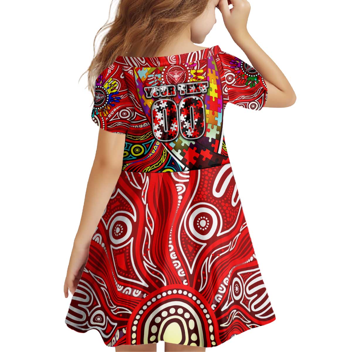 Autism Awareness Australia Essendon Bombers Kid Short Sleeve Dress Aboriginal Indigenous Art