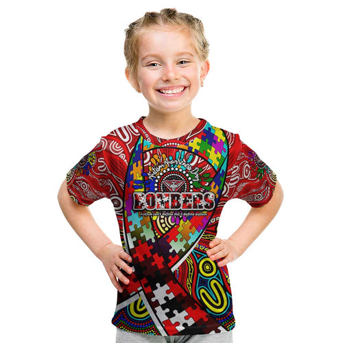 Autism Awareness Australia Essendon Bombers Kid T Shirt Aboriginal Indigenous Art
