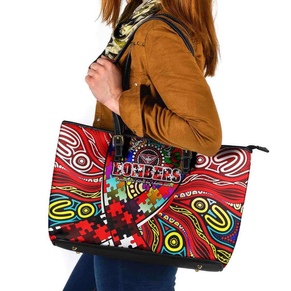 Autism Awareness Australia Essendon Bombers Leather Tote Bag Aboriginal Indigenous Art