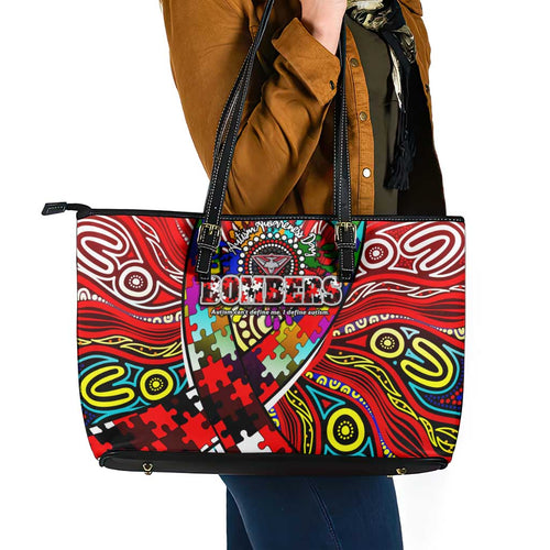 Autism Awareness Australia Essendon Bombers Leather Tote Bag Aboriginal Indigenous Art