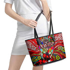 Autism Awareness Australia Essendon Bombers Leather Tote Bag Aboriginal Indigenous Art