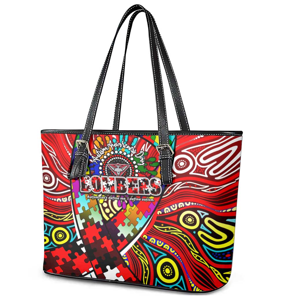 Autism Awareness Australia Essendon Bombers Leather Tote Bag Aboriginal Indigenous Art