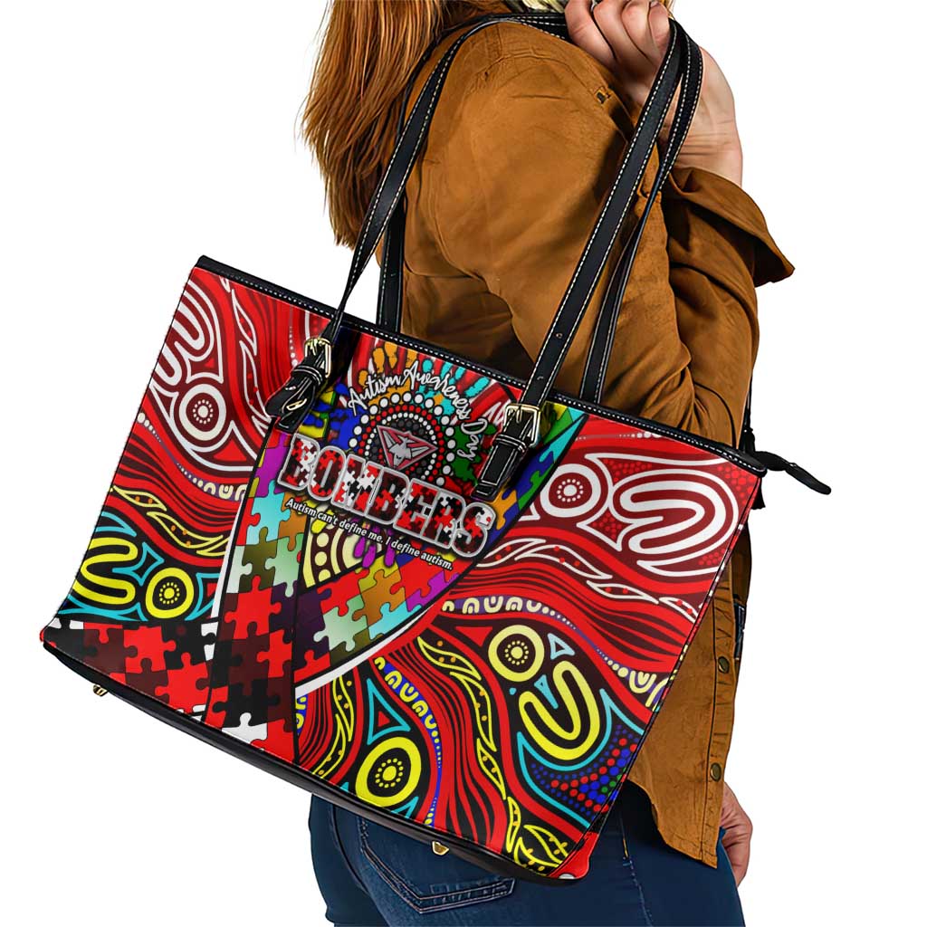 Autism Awareness Australia Essendon Bombers Leather Tote Bag Aboriginal Indigenous Art