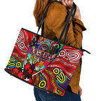 Autism Awareness Australia Essendon Bombers Leather Tote Bag Aboriginal Indigenous Art