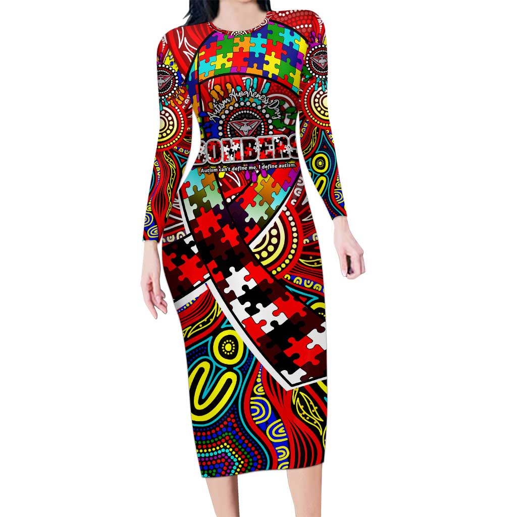 Autism Awareness Australia Essendon Bombers Long Sleeve Bodycon Dress Aboriginal Indigenous Art