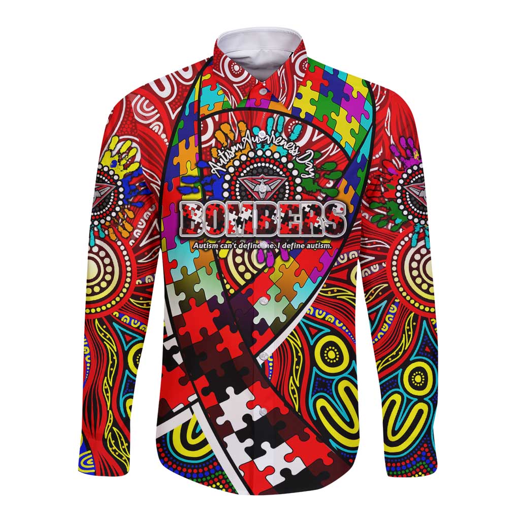 Autism Awareness Australia Essendon Bombers Long Sleeve Button Shirt Aboriginal Indigenous Art