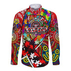Autism Awareness Australia Essendon Bombers Long Sleeve Button Shirt Aboriginal Indigenous Art