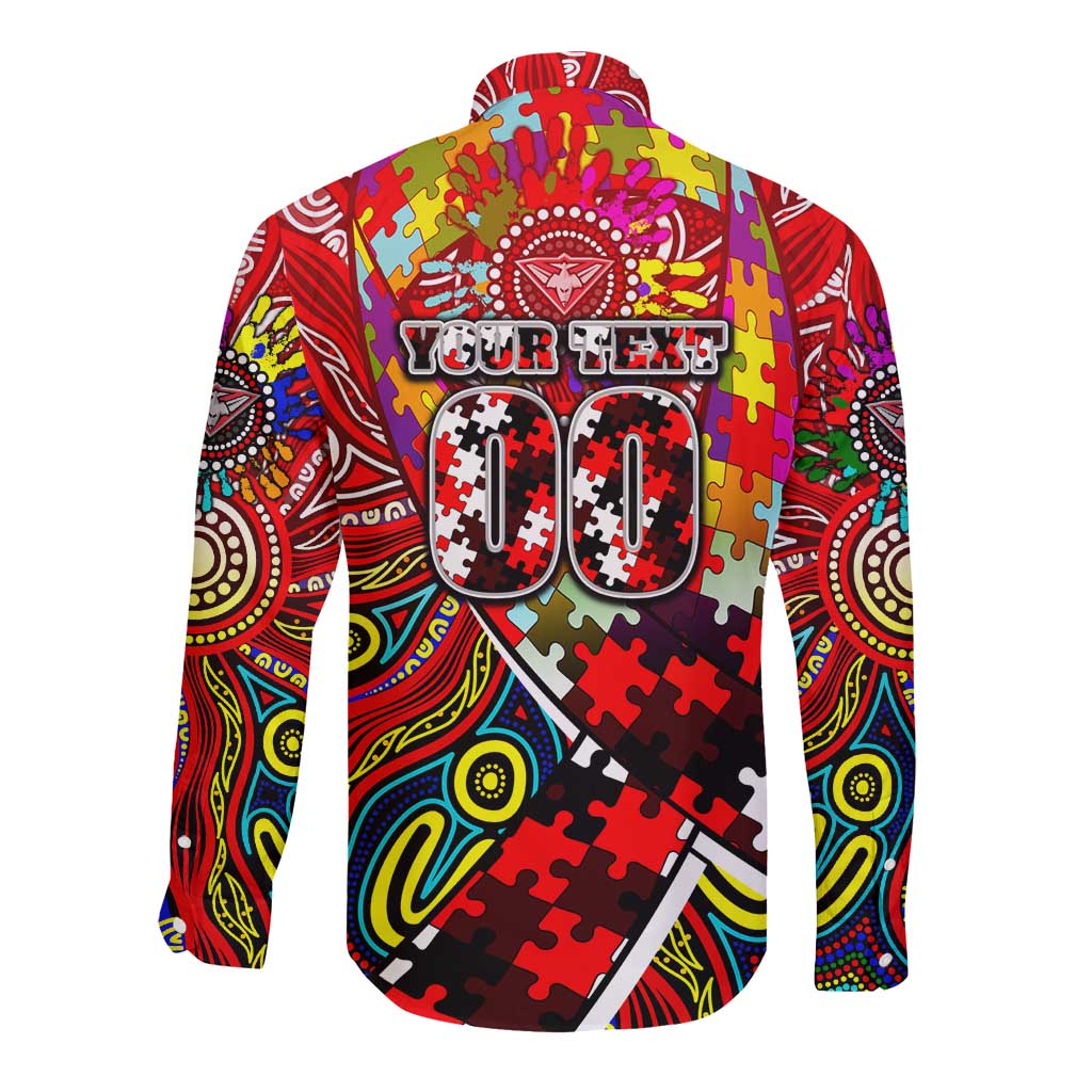 Autism Awareness Australia Essendon Bombers Long Sleeve Button Shirt Aboriginal Indigenous Art
