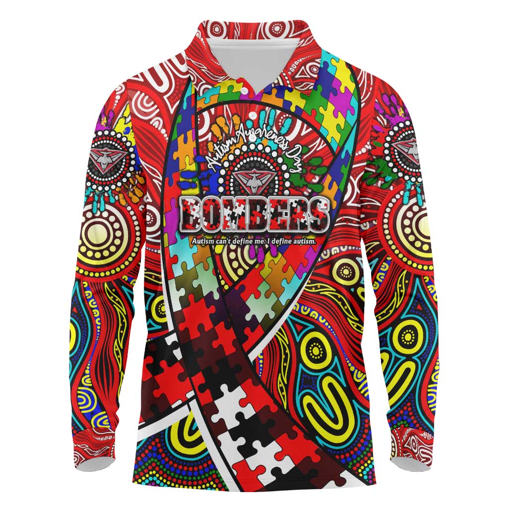 Autism Awareness Australia Essendon Bombers Long Sleeve Polo Shirt Aboriginal Indigenous Art