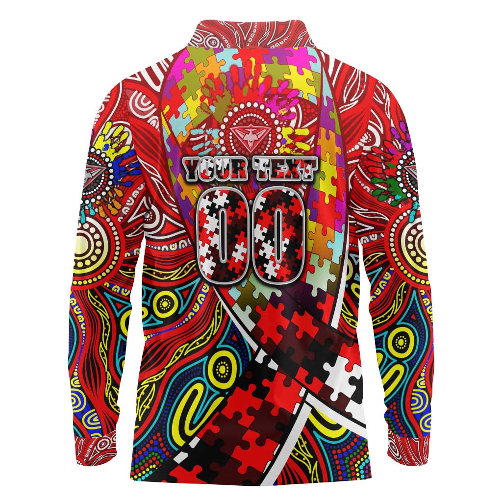Autism Awareness Australia Essendon Bombers Long Sleeve Polo Shirt Aboriginal Indigenous Art