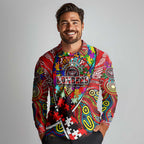 Autism Awareness Australia Essendon Bombers Long Sleeve Polo Shirt Aboriginal Indigenous Art