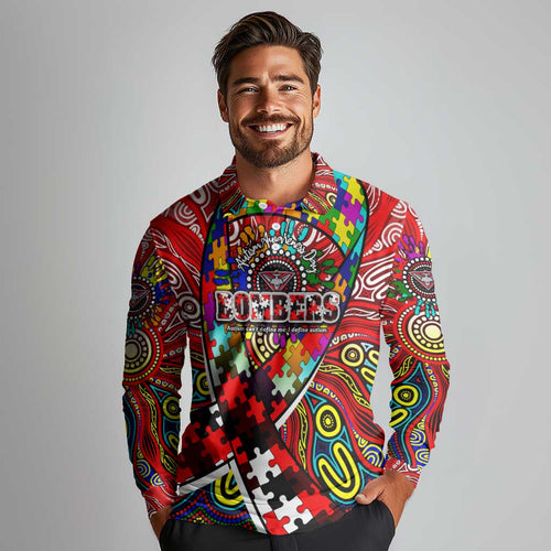Autism Awareness Australia Essendon Bombers Long Sleeve Polo Shirt Aboriginal Indigenous Art
