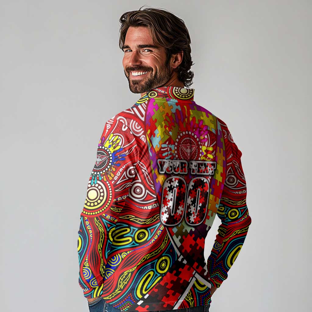 Autism Awareness Australia Essendon Bombers Long Sleeve Polo Shirt Aboriginal Indigenous Art