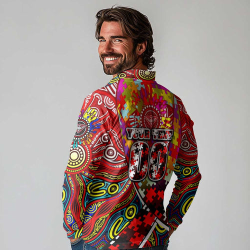 Autism Awareness Australia Essendon Bombers Long Sleeve Polo Shirt Aboriginal Indigenous Art