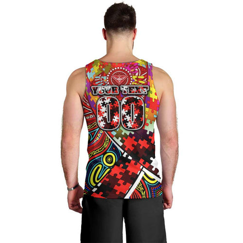 Autism Awareness Australia Essendon Bombers Men Tank Top Aboriginal Indigenous Art