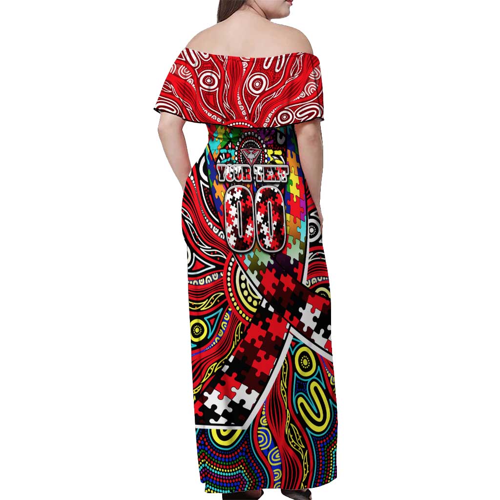 Autism Awareness Australia Essendon Bombers Off Shoulder Maxi Dress Aboriginal Indigenous Art