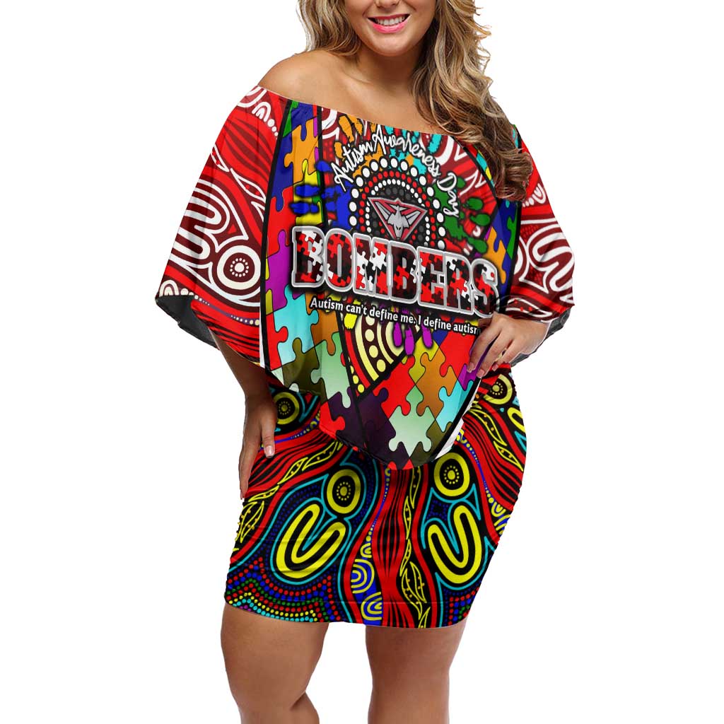 Autism Awareness Australia Essendon Bombers Off Shoulder Short Dress Aboriginal Indigenous Art