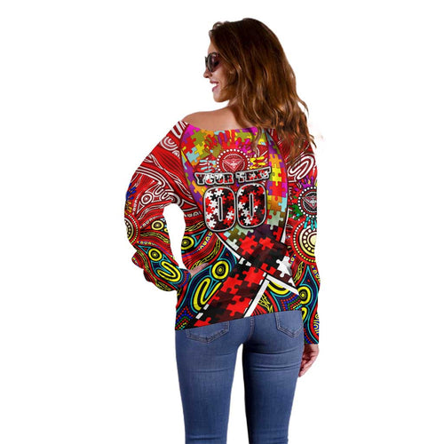 Autism Awareness Australia Essendon Bombers Off Shoulder Sweater Aboriginal Indigenous Art