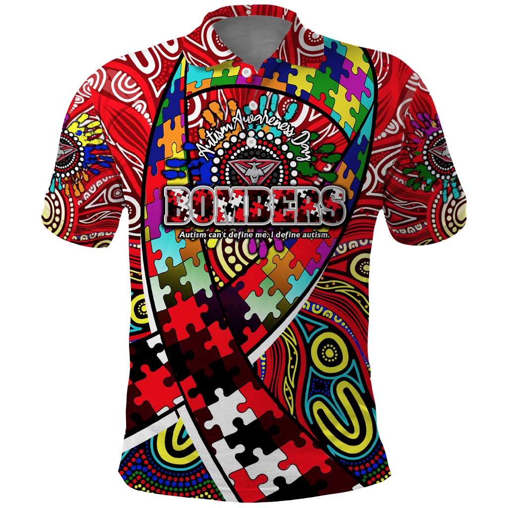 Autism Awareness Australia Essendon Bombers Polo Shirt Aboriginal Indigenous Art
