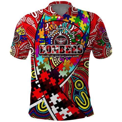 Autism Awareness Australia Essendon Bombers Polo Shirt Aboriginal Indigenous Art