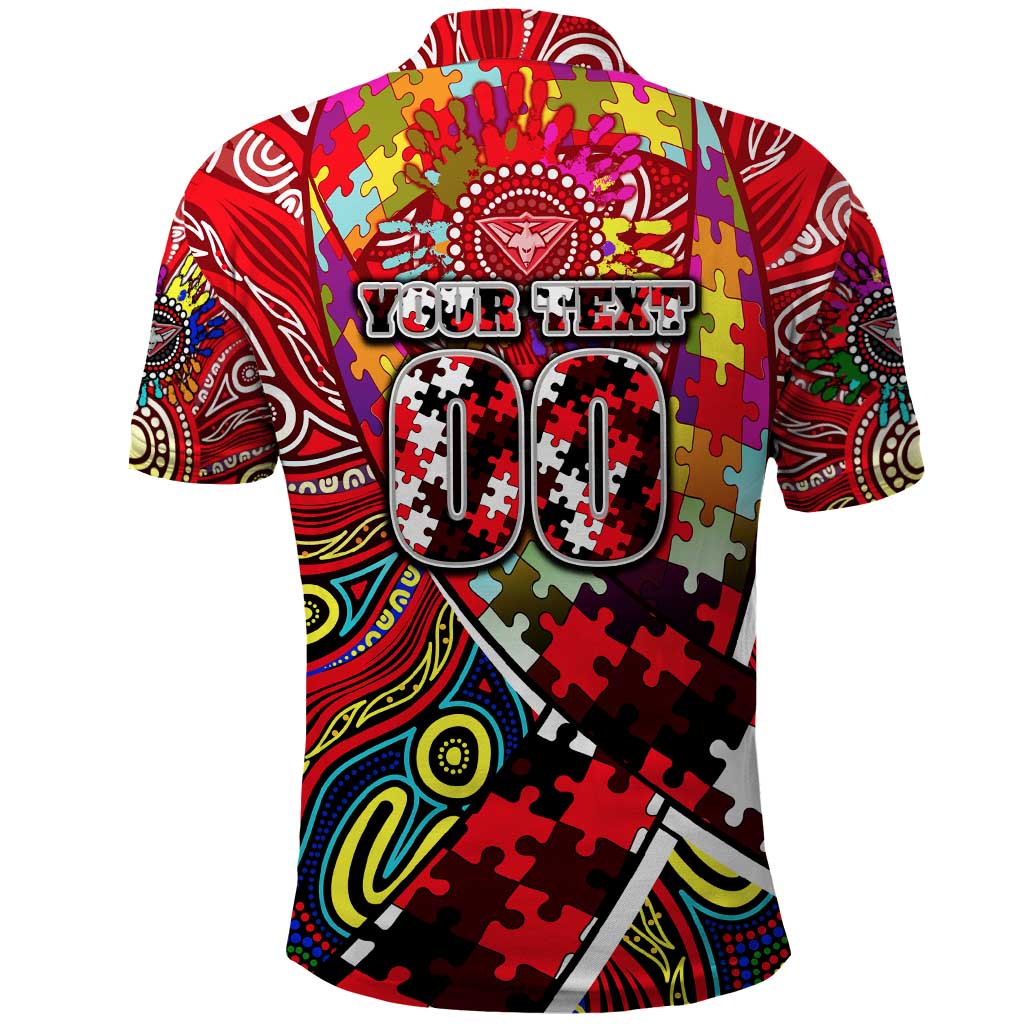 Autism Awareness Australia Essendon Bombers Polo Shirt Aboriginal Indigenous Art