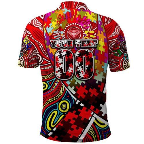 Autism Awareness Australia Essendon Bombers Polo Shirt Aboriginal Indigenous Art