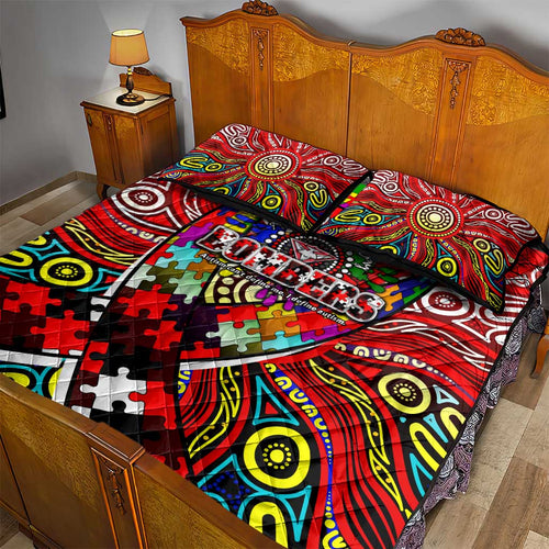 Autism Awareness Australia Essendon Bombers Quilt Bed Set Aboriginal Indigenous Art