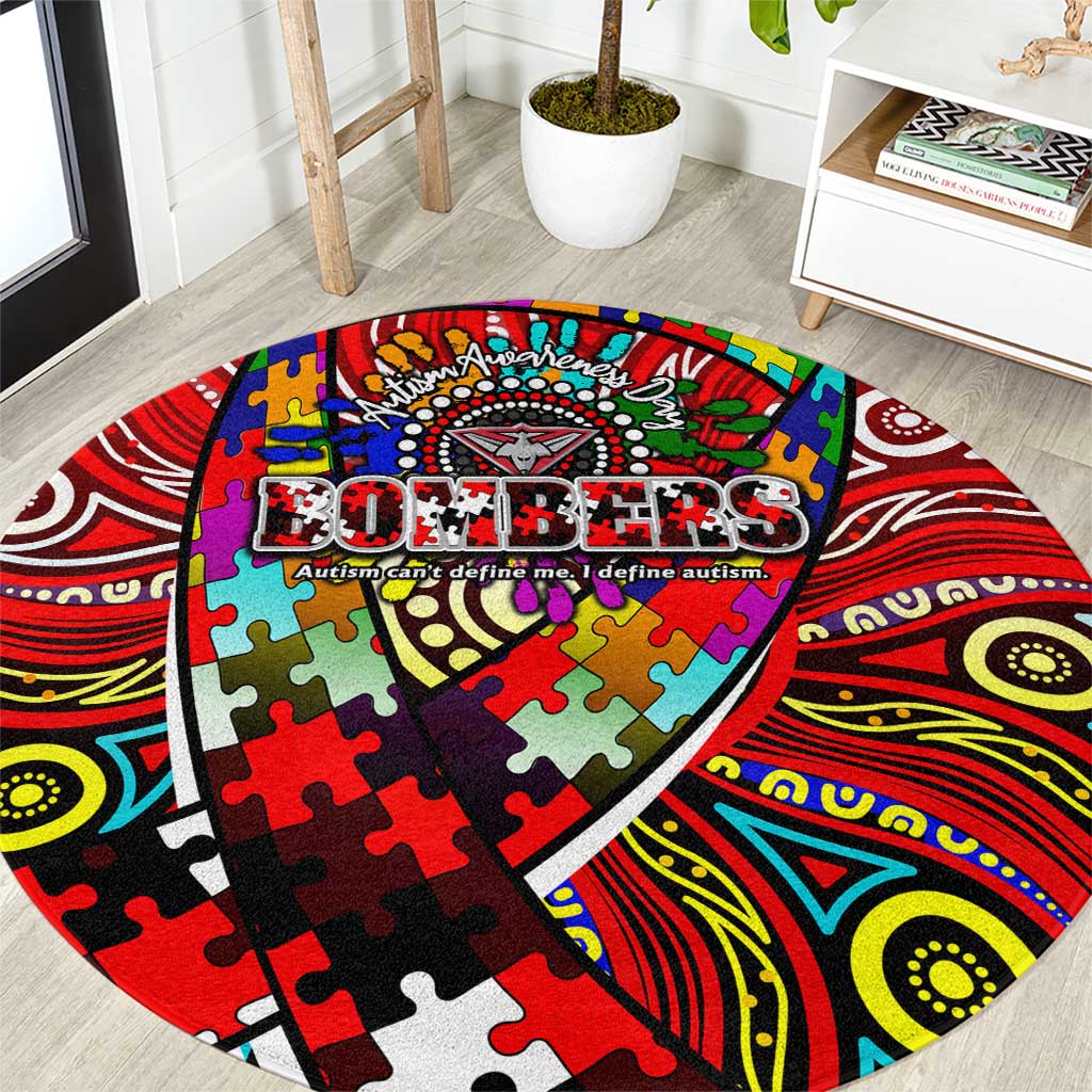 Autism Awareness Australia Essendon Bombers Round Carpet Aboriginal Indigenous Art