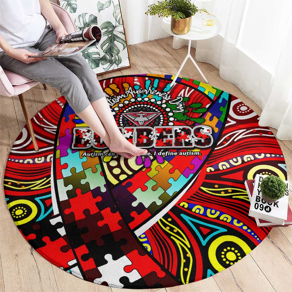 Autism Awareness Australia Essendon Bombers Round Carpet Aboriginal Indigenous Art
