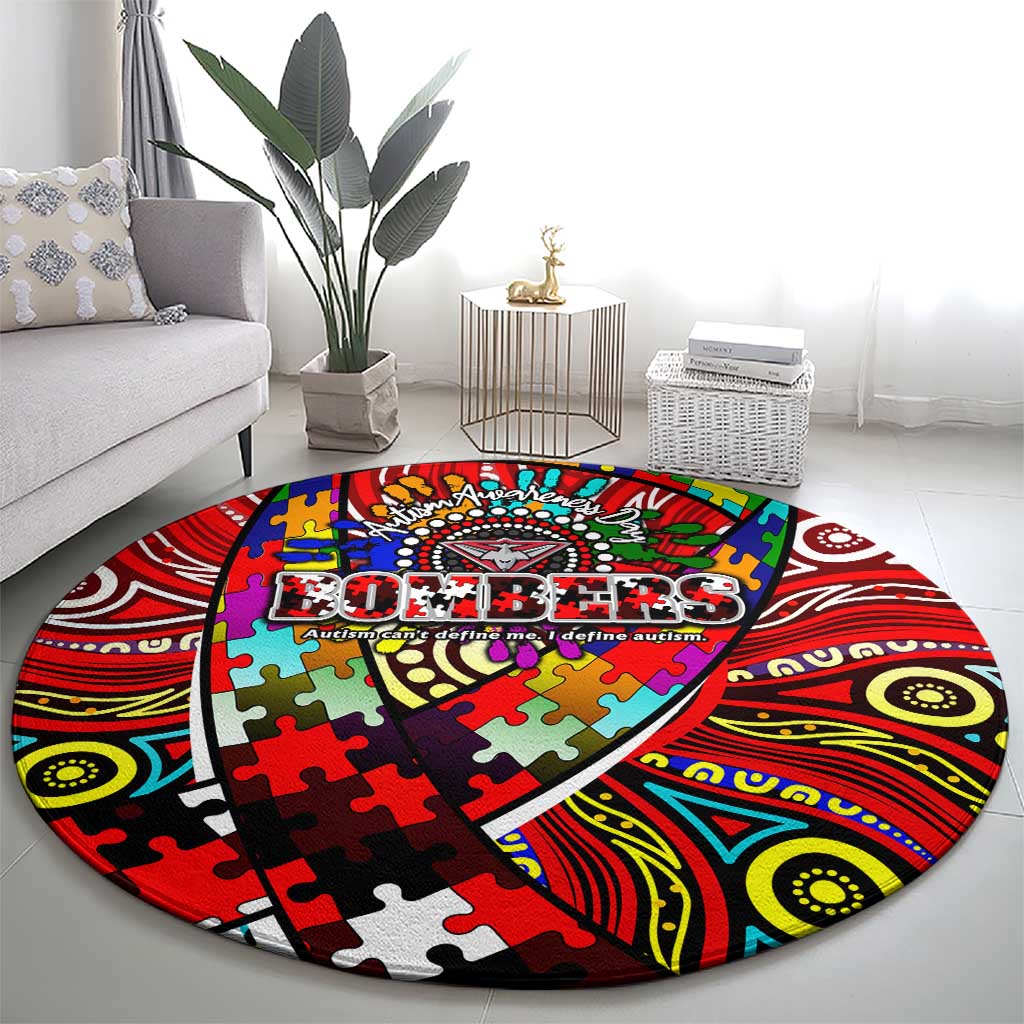 Autism Awareness Australia Essendon Bombers Round Carpet Aboriginal Indigenous Art