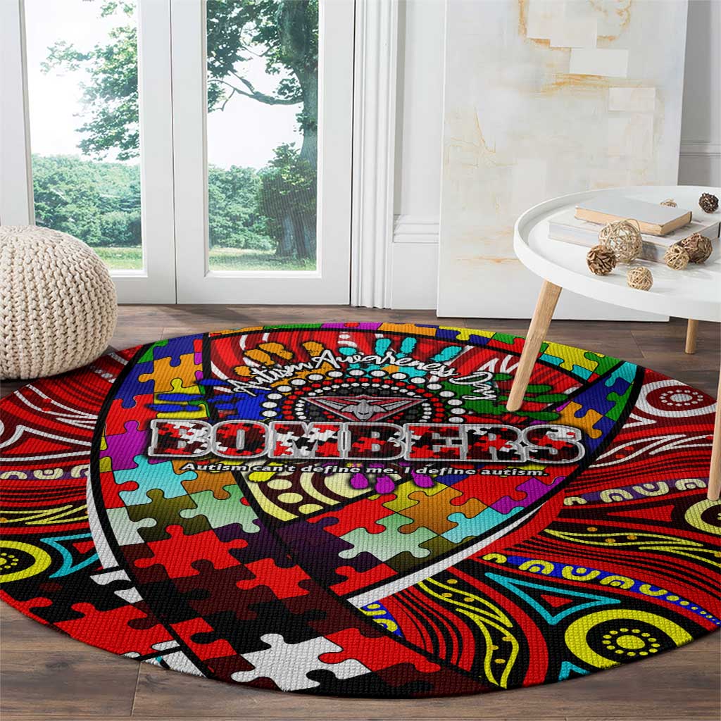 Autism Awareness Australia Essendon Bombers Round Carpet Aboriginal Indigenous Art