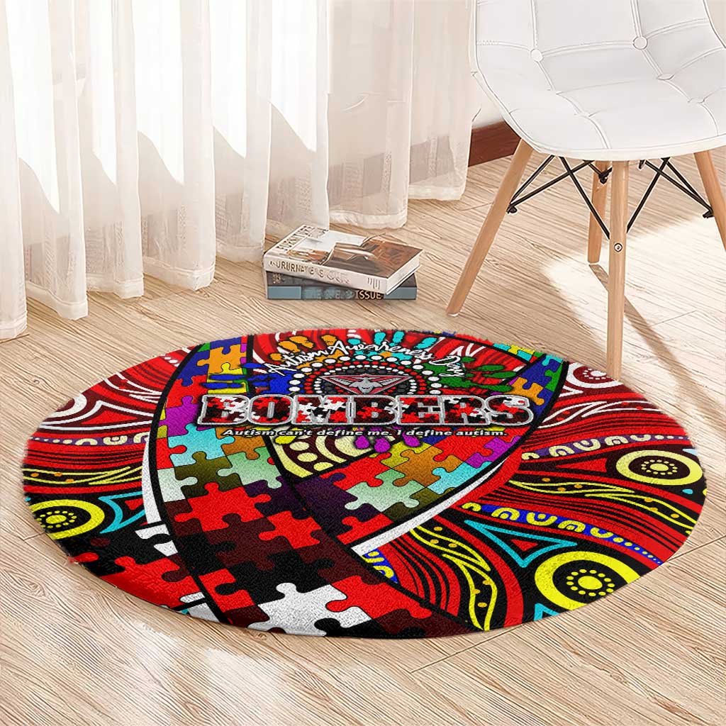 Autism Awareness Australia Essendon Bombers Round Carpet Aboriginal Indigenous Art
