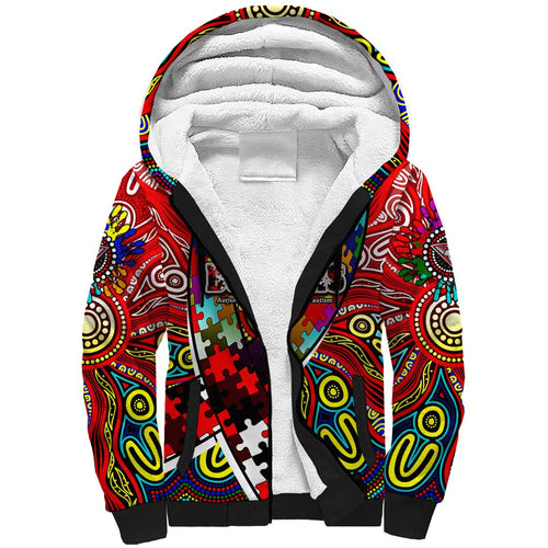Autism Awareness Australia Essendon Bombers Sherpa Hoodie Aboriginal Indigenous Art