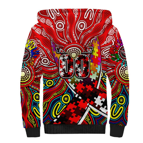 Autism Awareness Australia Essendon Bombers Sherpa Hoodie Aboriginal Indigenous Art