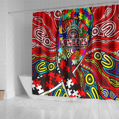 Autism Awareness Australia Essendon Bombers Shower Curtain Aboriginal Indigenous Art