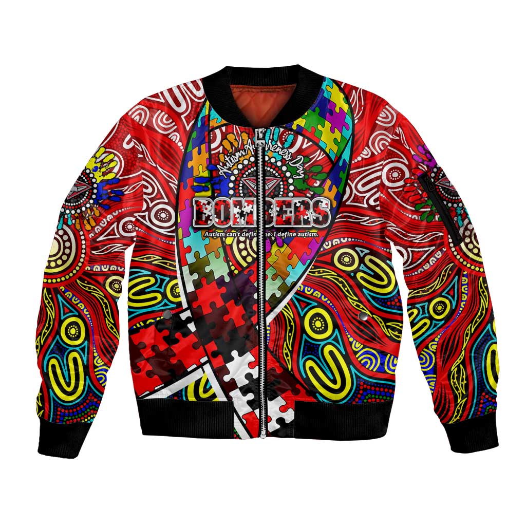 Autism Awareness Australia Essendon Bombers Sleeve Zip Bomber Jacket Aboriginal Indigenous Art