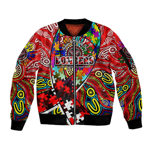 Autism Awareness Australia Essendon Bombers Sleeve Zip Bomber Jacket Aboriginal Indigenous Art