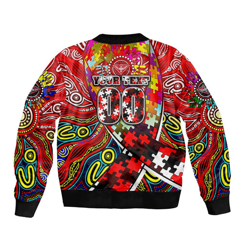 Autism Awareness Australia Essendon Bombers Sleeve Zip Bomber Jacket Aboriginal Indigenous Art