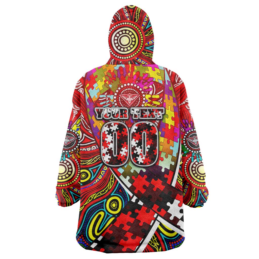 Autism Awareness Australia Essendon Bombers Wearable Blanket Hoodie Aboriginal Indigenous Art