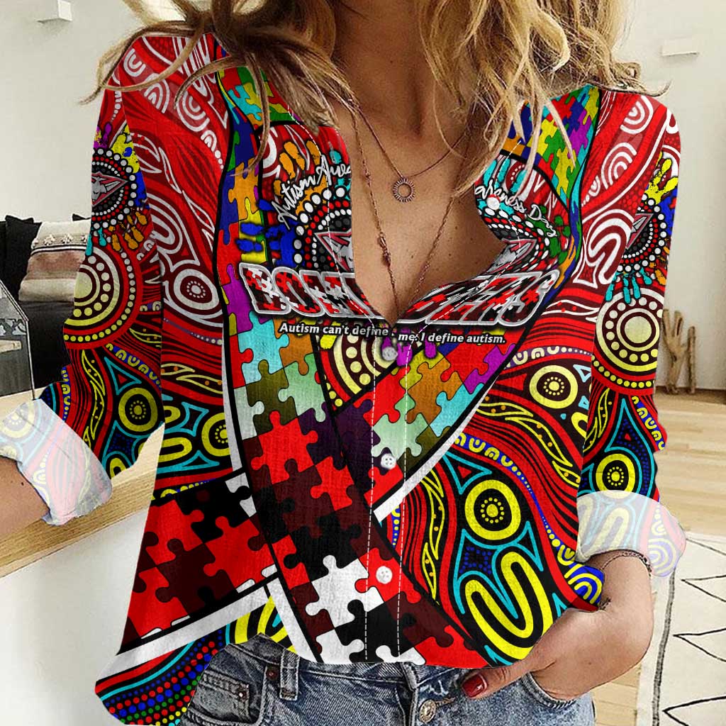Autism Awareness Australia Essendon Bombers Women Casual Shirt Aboriginal Indigenous Art