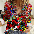 Autism Awareness Australia Essendon Bombers Women Casual Shirt Aboriginal Indigenous Art
