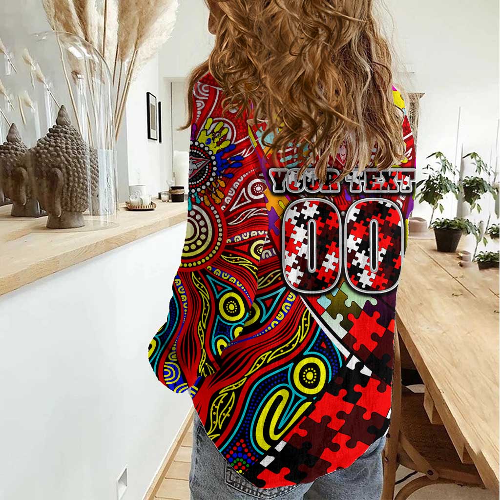 Autism Awareness Australia Essendon Bombers Women Casual Shirt Aboriginal Indigenous Art